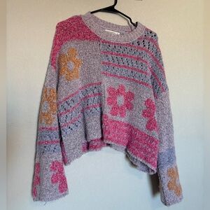 moon & madison Floral Knit Sweater - Pink, purple, & yellow
